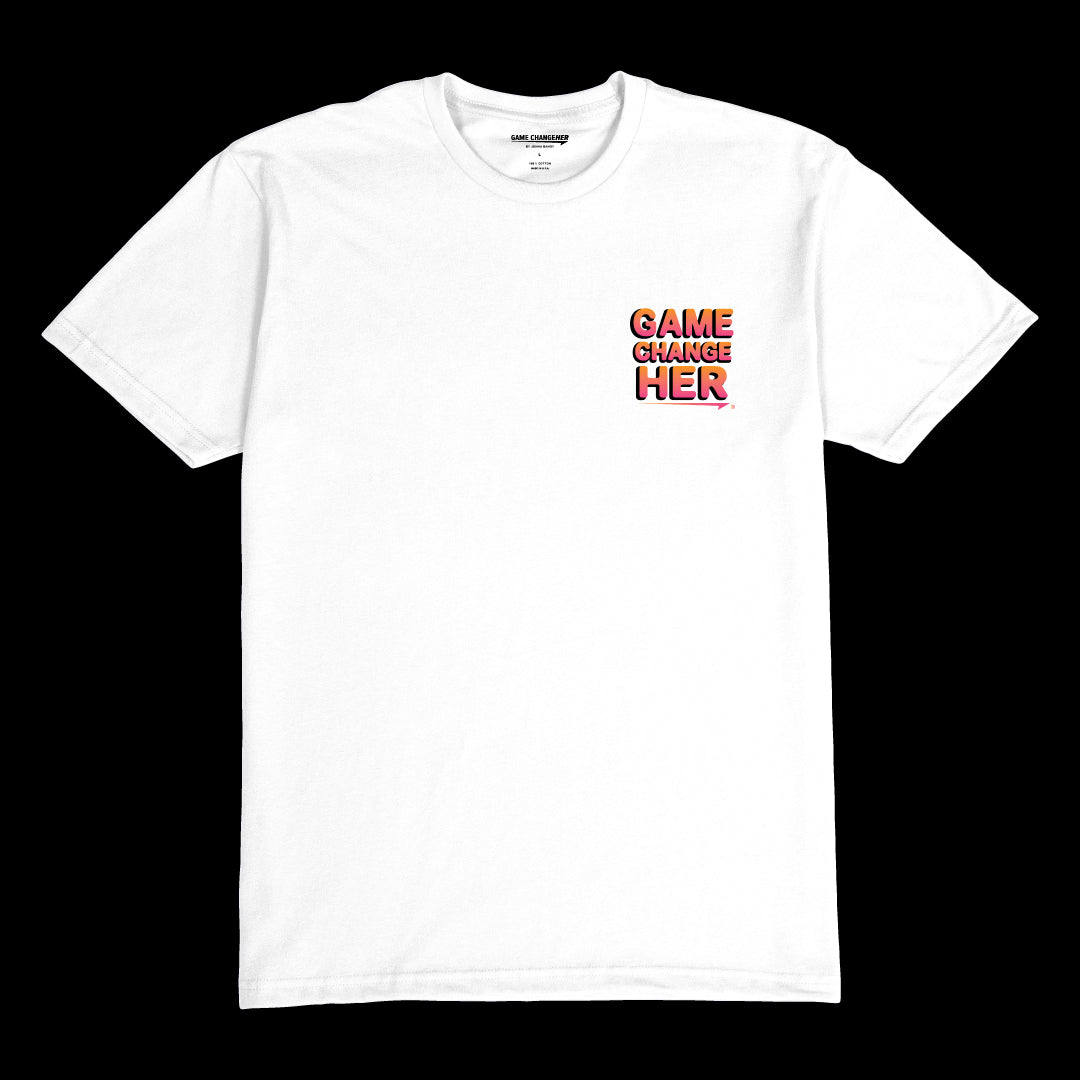 Game ChangeHER Bubble Logo White T-Shirt (Front)
