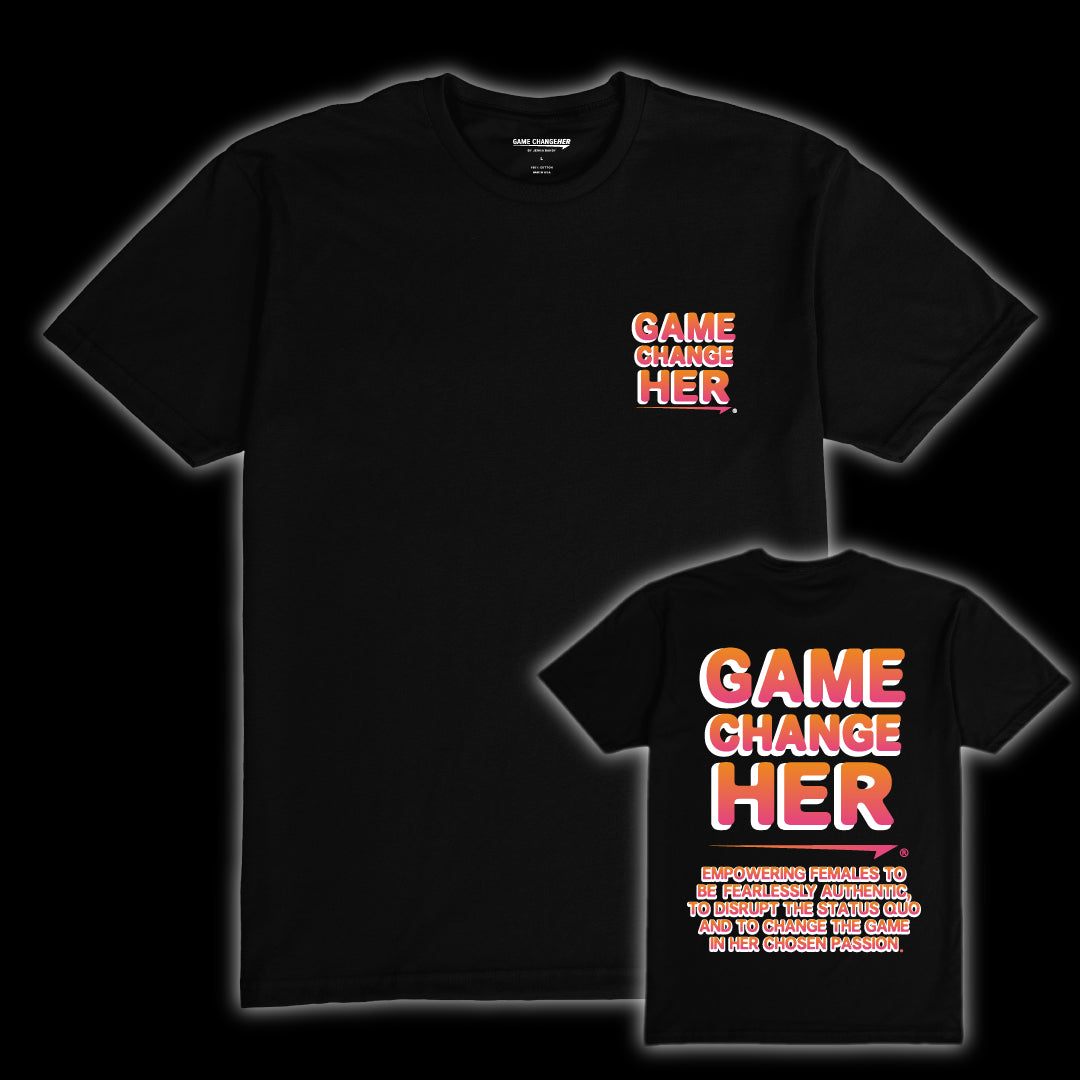 Game ChangeHER Bubble Logo Black T-Shirt (Front and Back)