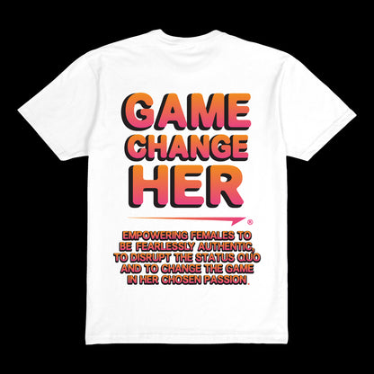 Game ChangeHER Bubble Logo White T-Shirt (Back)