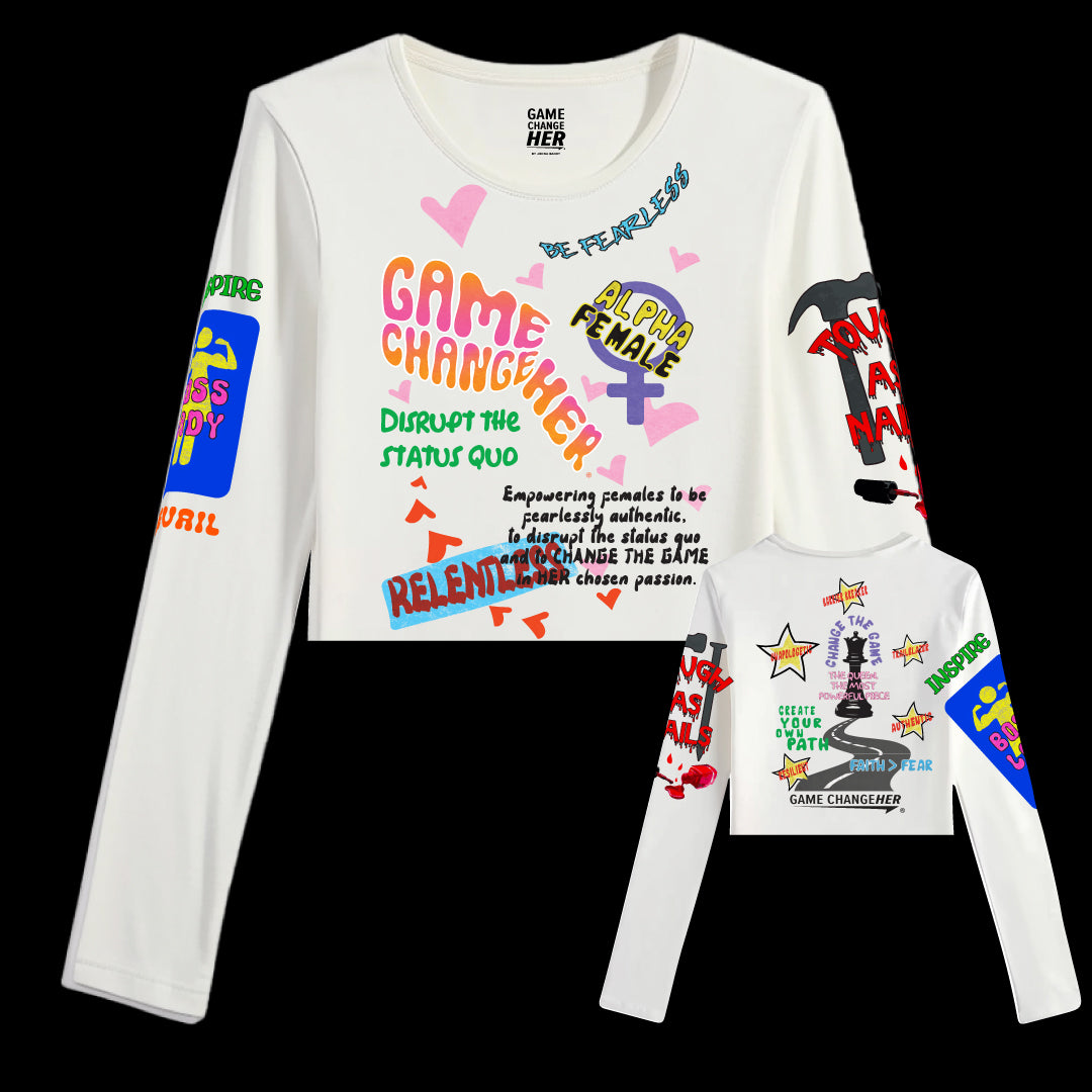 Game ChangeHer White Cropped Long Sleeve (Front and Back)